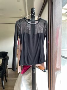 Black Mesh Long Sleeve Top