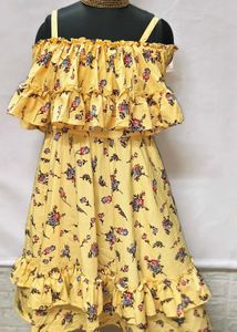 New/ Unused Floral Yellow Ruffle Dress For M Size