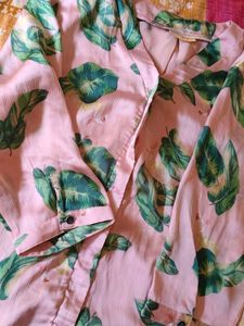 Pink Leaf Print Blouse