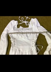 Ivory Corset Puff Sleeve Midi Dress
