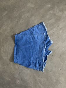 Denim Skort with Frayed Hem