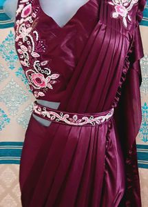 Deep Wine Ready To Wear Saree 42 Bust