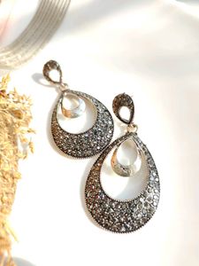 Silver Sparkling Oxidised Oversized Studs