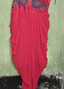 Red &amp; Gold Embroidered Anarkali Dress