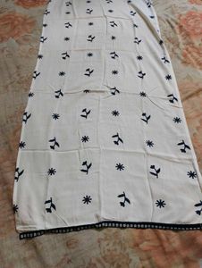 Navy &amp; White Embroidered Kurta with Skirt &amp; Dupatt