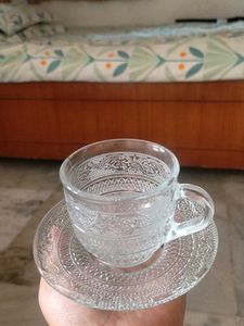 Vintage Glass Teacup &amp; Saucer Set
