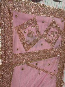 Pink &amp; Gold Embellished Saree
