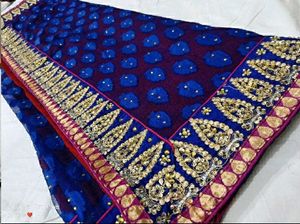 Beautiful Heavy Lehenga Style Sare Contrast Blouse