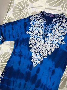 Blue Embroidered Short Kurta