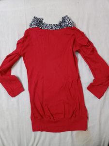 Red Top With Animal Print Collar