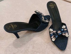 Rhinestone Denim Heels...size39