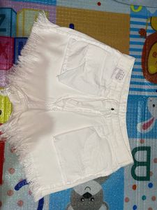 White Frayed Denim Shorts