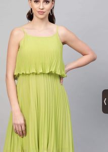 Lime Green Accordion Pleated A-Line Dress