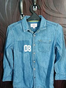 Denim Button-Up Shirt with '08' Graphic