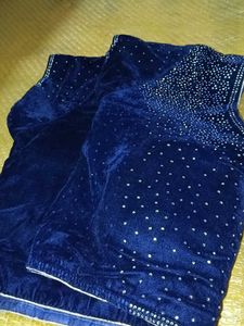 Elegant Navy Blue Velvet Blouse