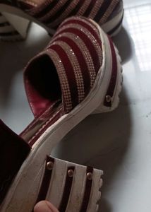 Red &amp; Gold Striped Platform Sandals