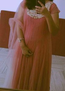 Elegant Pink Ethnic Gown With Duppata