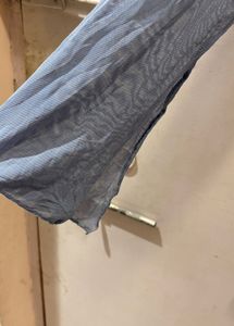 Blue Asymmetric Hem Long Sleeve Top