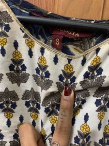 Floral Print Navy Blue Kurta