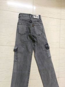 Off Duty India Metal Grey High Waist Cargo Jeans