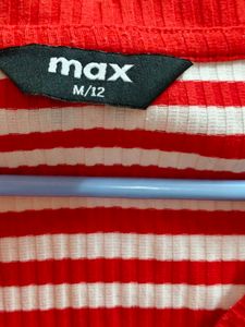 White T-shirt With Red Strips.