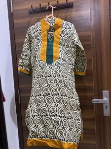 Cream and black kurta