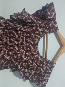 Burgundy Print Butterfly Sleeve Dress