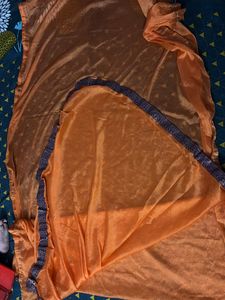 Orange Dupatta With Wine Colour Lace Border
