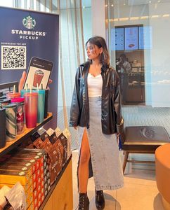 Denim Button-Front Slit Midi Skirt