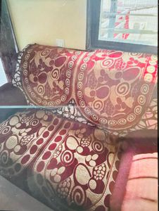 5 seater sofa cover- Royal red and golden work:3+2
