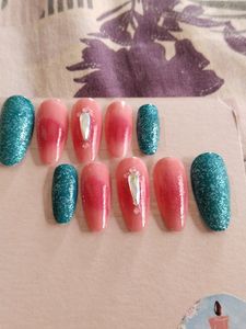 Teal Glitter &amp; Ombre Press-On Nails