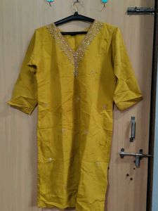 Mustard Embroidered Kurta