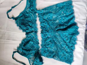 Combo Of Solid Bra And Net Lingerie Set