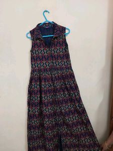 Patterned Sleeveless Casual Dress (Size-XS)