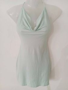 SATIN COWL NECK BACKLESS DRESS