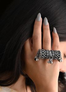 Statement Silver Jhumka Ring
