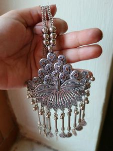 Silver Oxidised Chain With Peacock Pandle