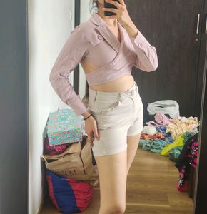 Beautiful Tie Back Wrap Crop Shirt Top