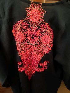 Black and red Embroidery short kurta.
