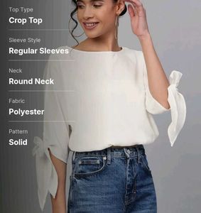 White Crop Top with Tie Sleeves