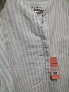 Light Blue And White Straps Formal Blouse