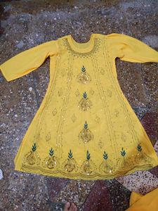 Yellow Embroidered Kurti Dress