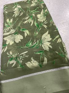 Olive Green Floral Saree