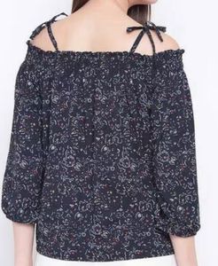 Women Navy blue printed bardot top