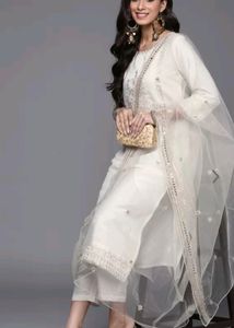 INDO ERA WHITE EMBROIDERED KURTA SET