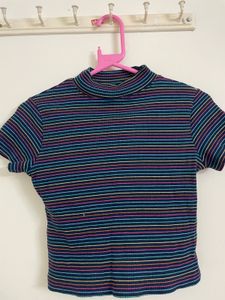 Striped Mock Neck Crop Top