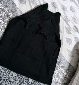 Women Black Casual Cotton Tshirt