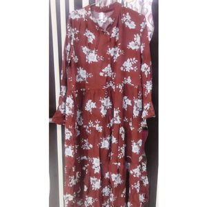 Brown Floral Middi Dress