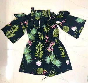 Floral Print Mesh Top Romper