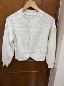 White Knit Front Twist Sweater